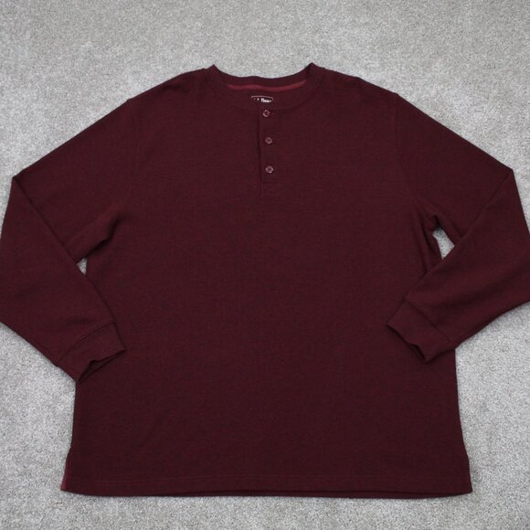 L.L. Bean Other - L.L. Bean Henley Shirt Mens XL Red Unshrinkable Mini Waffle Long Sleeve Pullover